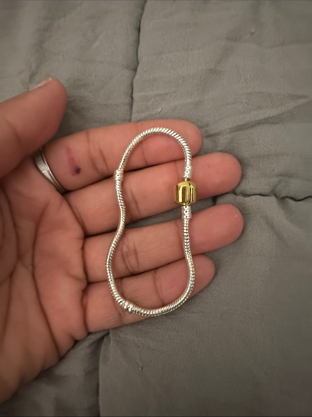 Silver Snake Chain Bracelet with Gold Accent Bead
